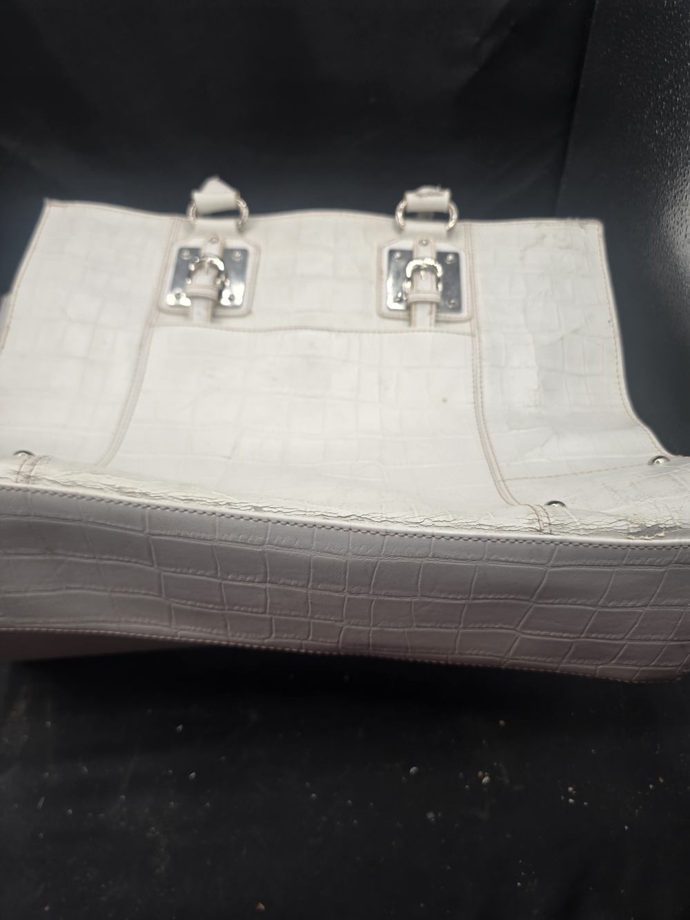 Wilsons Leather White Croc-Embossed Satchel with Silver Hardware